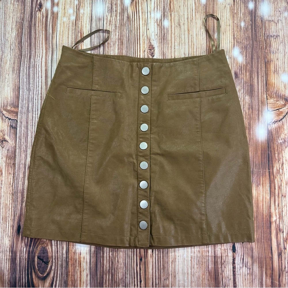 Free People  Faux Leather Skirt  Brown Button-Front Size 6